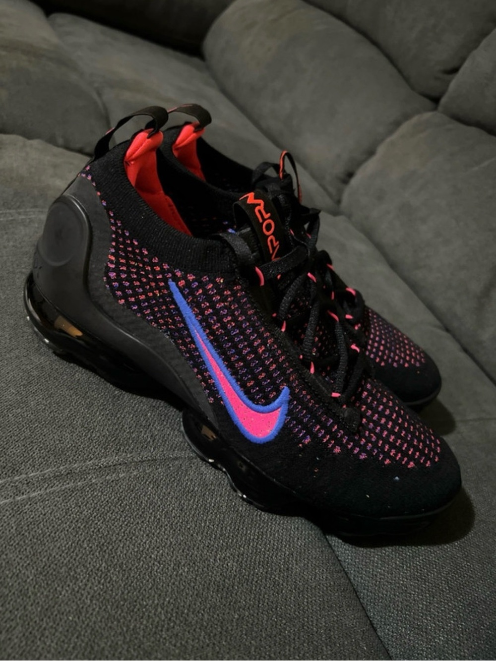 Nike Kids Black Sneakers with Pink Knit and Blue Swoosh